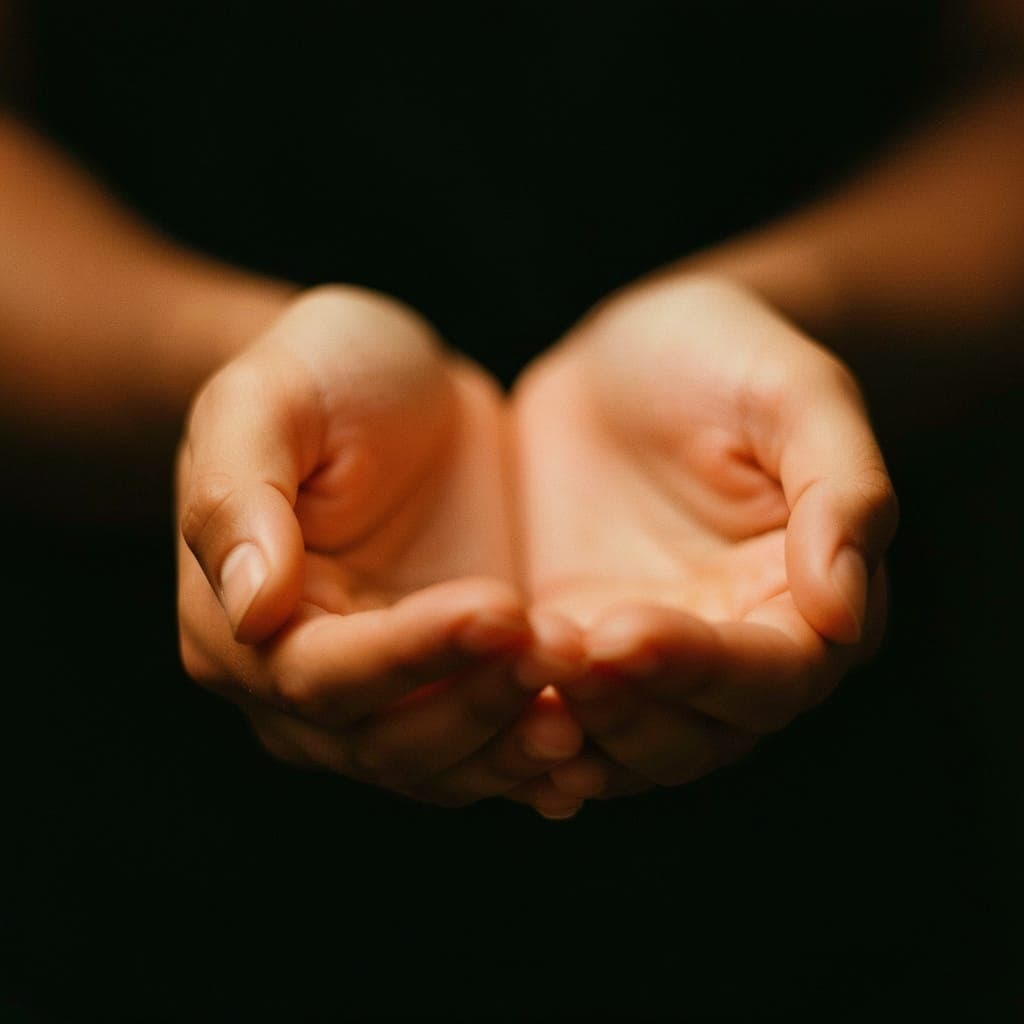 Cupped hands held open against a dark background