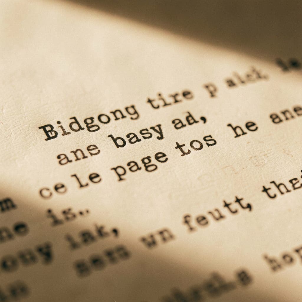 Close-up of typewritten text on aged cream paper